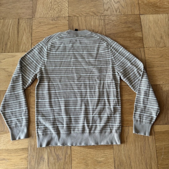 Theory Mens Medium Riland Crew St Eco Breach Sweater Beige Striped Crewneck - Picture 3 of 8